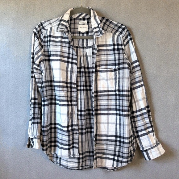American Eagle Ahh-Mazingly Soft Flannel Shirt Boyfriend M, Black & White - EUC - Picture 14 of 14